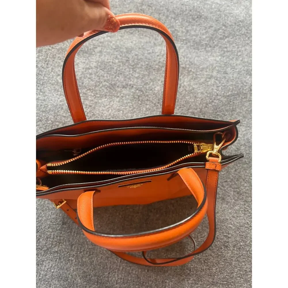 Prada Womens Orange Saffiano Leather Triple Pocket Convertible Tote Bag 13x10 In - Picture 10 of 16